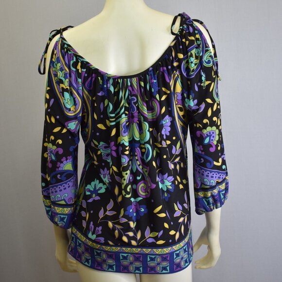 CACHE COLD SHOULDER 3/4 SLEEVES PRINTED BLOUSE‎  SZ MD - Picture 6 of 8